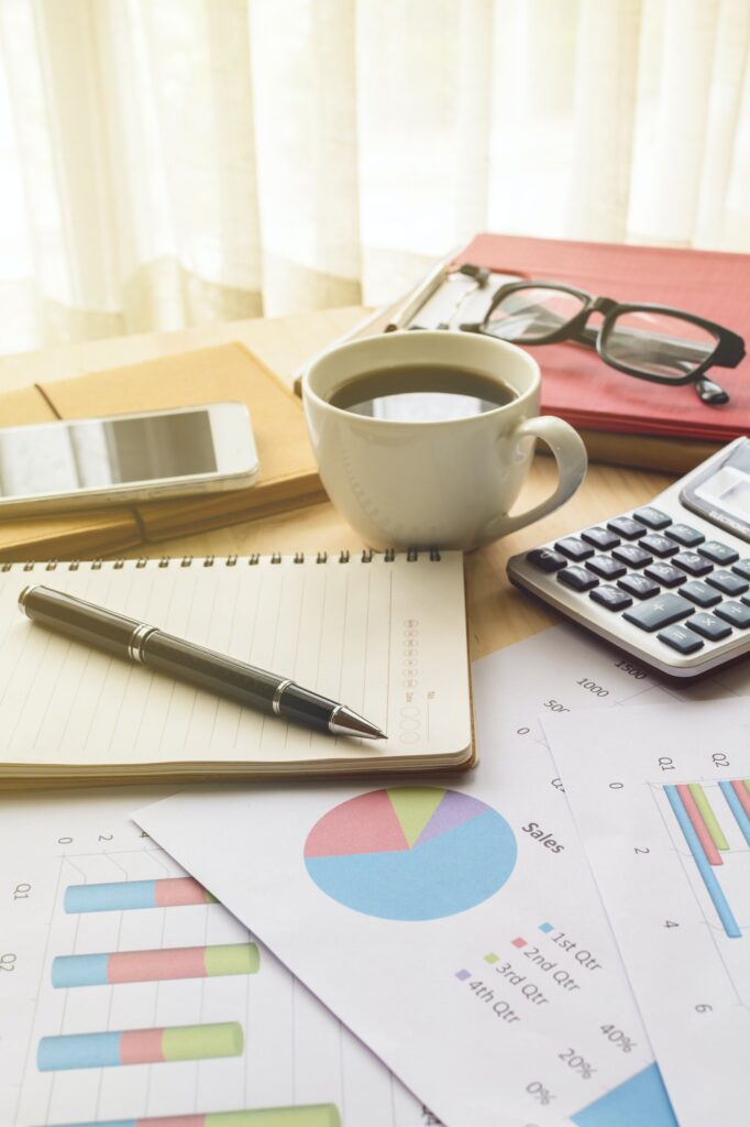 Desk office business financial accounting calculate, Graph analysis